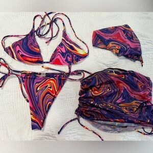 SHEIN Swim Summer Beach Abstract Fluid Pattern Bikini Set